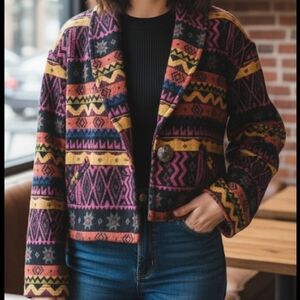Vintage 90's Y2K New Identity Southwestern Geometric Aztec Print Jacket L